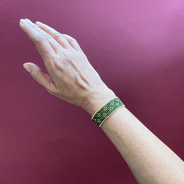 Brazalete Telar Dorado Delgado Miniflor Turquesa T